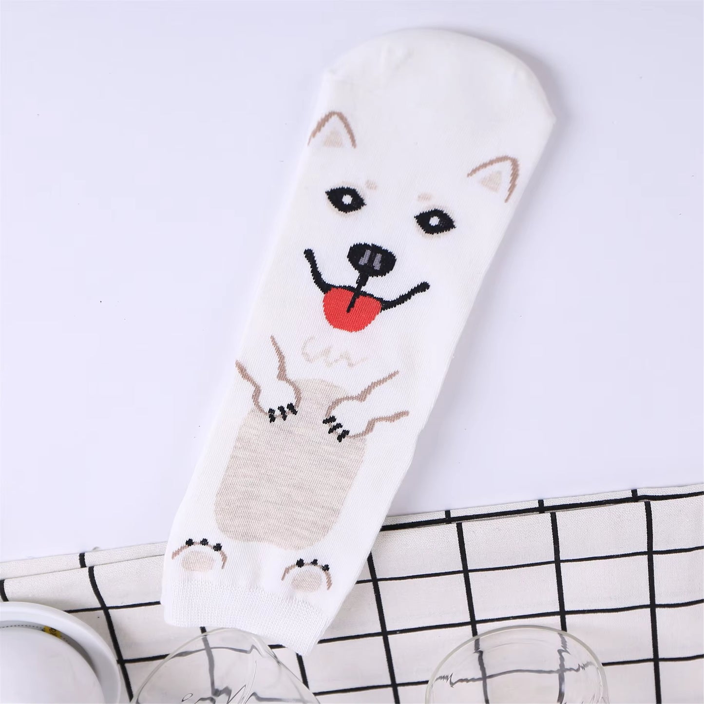 Medias Color Entero con Diseño de Perros