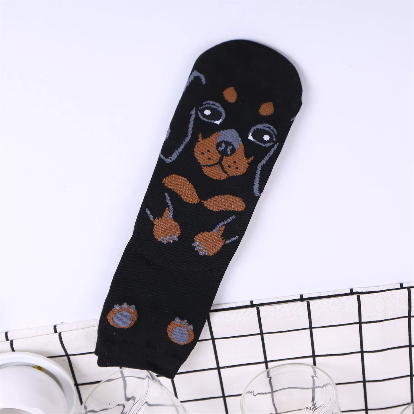 Medias Color Entero con Diseño de Perros